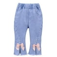 thumbnail image 2 of hengsof Girls Bow and Pearl Flare Denim Pants for 1-6 Years, Capri Length Split Hem Casual Bottoms, Spring Summer Play Wear, 2 of 8