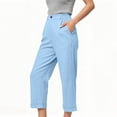 thumbnail image 4 of HongQid Linen Blend Cropped Pants Ladies High Waist Button Closure Casual Wide Leg Culottes With Cuffed Hem For Women,M, 4 of 7