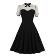 thumbnail image 1 of Lilgiuy Fashion Casual Women's Mesh Temperament Elegant Polka Dot Stitching Puffy Retro Swing Short Sleeve Zipper Dress Party Club Wedding Guest Dress, 1 of 4