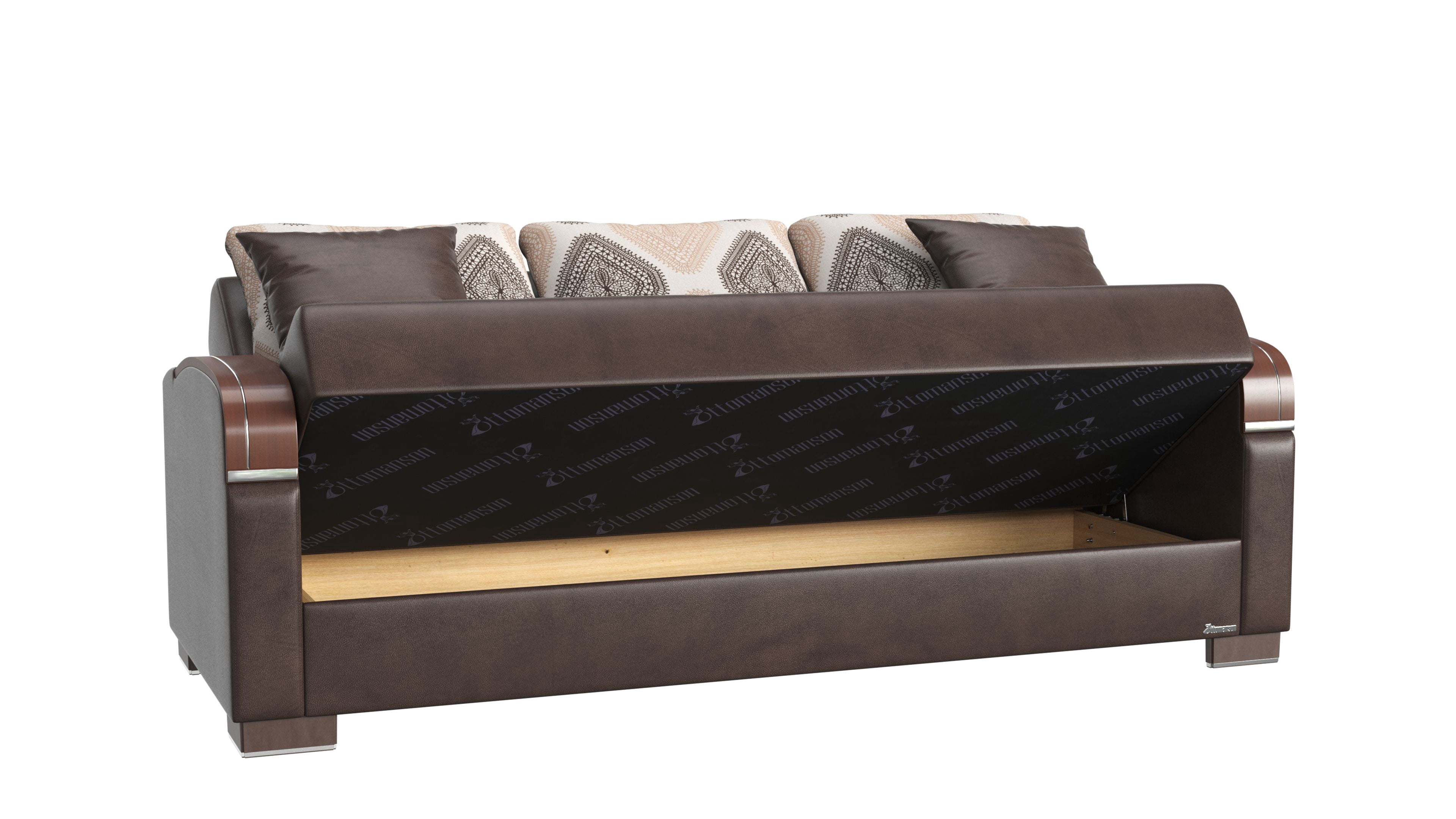 Ottomanson Founders Sofa Bed with Storage 74", Brown Leatherette