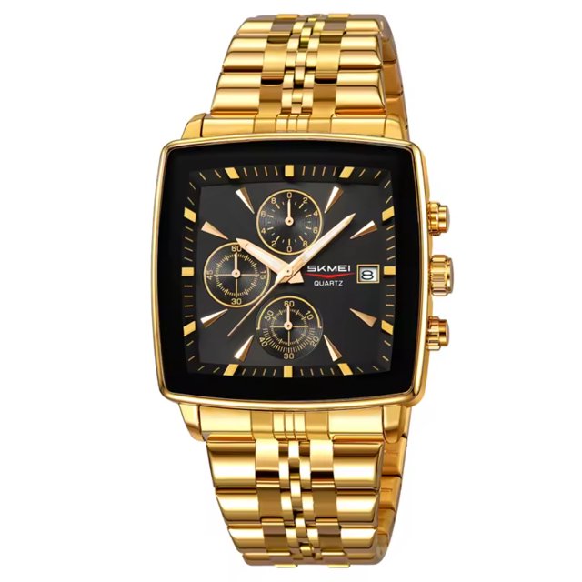 Multifunctional Business Men's Watch with 30M Water Resistance, Luminous Display, Date & Stopwatch Functions - Stainless Steel Band Zinc Alloy Case Quartz Movement Timepiece (Model 2434, Gold)