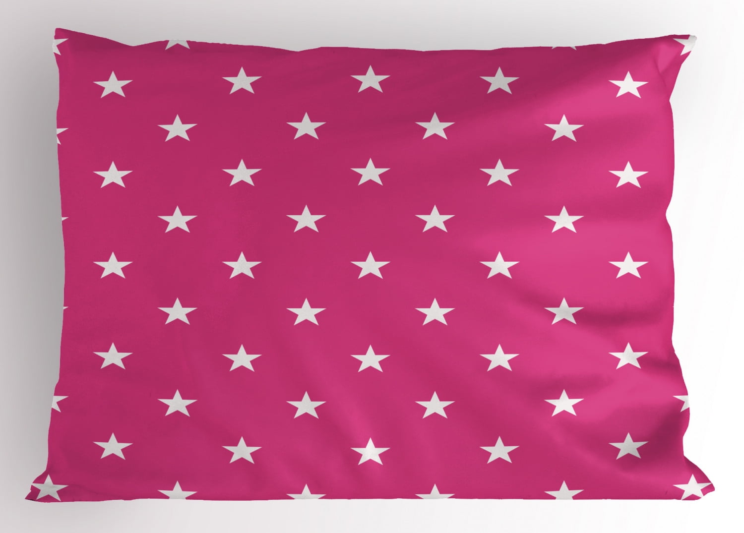 Hot Pink Pillow Sham Symmetrical Pattern with White Stars Girlish