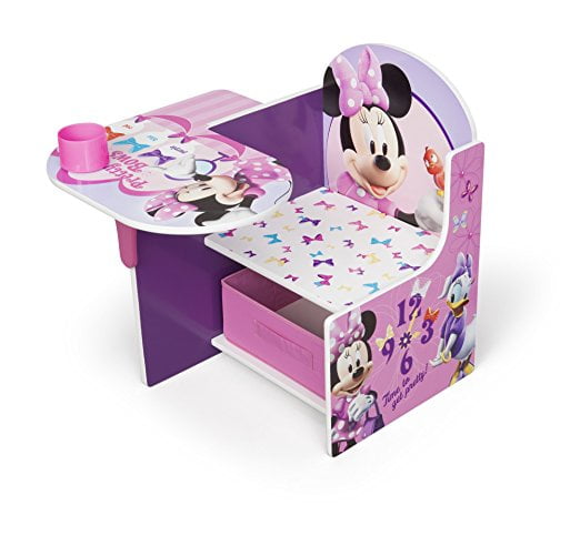 Minnie Mouse Wood Desk and Chair Set with Storage Sturdy Playroom Furniture Gift 