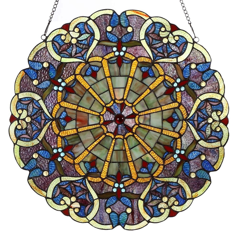 Bieye W10020 22 inches High bed Heart Decorative Tiffany Style Stained Glass Window Panel