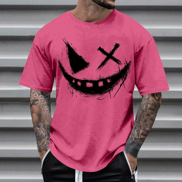 Blusas y camisas de manga corta con cuello redondo para hombre, blusas casuales de verano a la moda con cuello redondo y estampado para hombre.