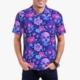thumbnail image 2 of Balery blue Skull purple flower1 Printed Men’s Short Sleeve Polo Shirt, Midweight Men's Shirt,Golf Polo shirts -X-Large, 2 of 8