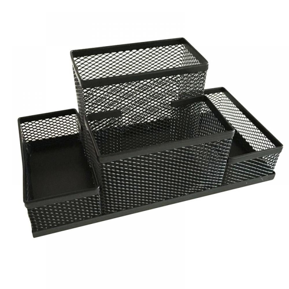 MOREFUN Black Pen Holder, Mesh Office Supplies Accessories Caddy with Sticky Notes Holder, Desk Organizer for Home, Office and School