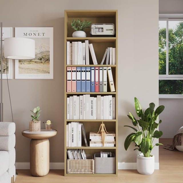 6 Tier Wood Bookcase, 63.6" Tall Freestanding Bookshelf, Floor Standing Open Display Rack, Storage Book Shelf for Living Room Home Office