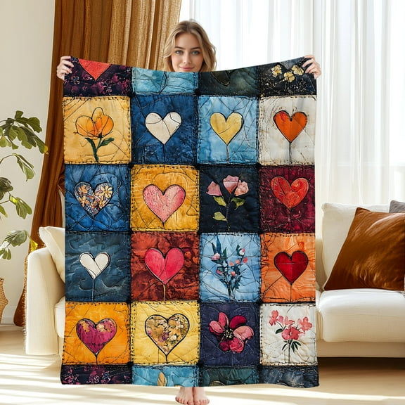 Cozy 30"x40" Throw Blanket - Ultra-Soft & Lightweight Throw for Sofa, Bed or Travel, Perfect for Chilly Nights, Movie Time & Relaxation, Wrinkle-Resistant, Heart & Floral