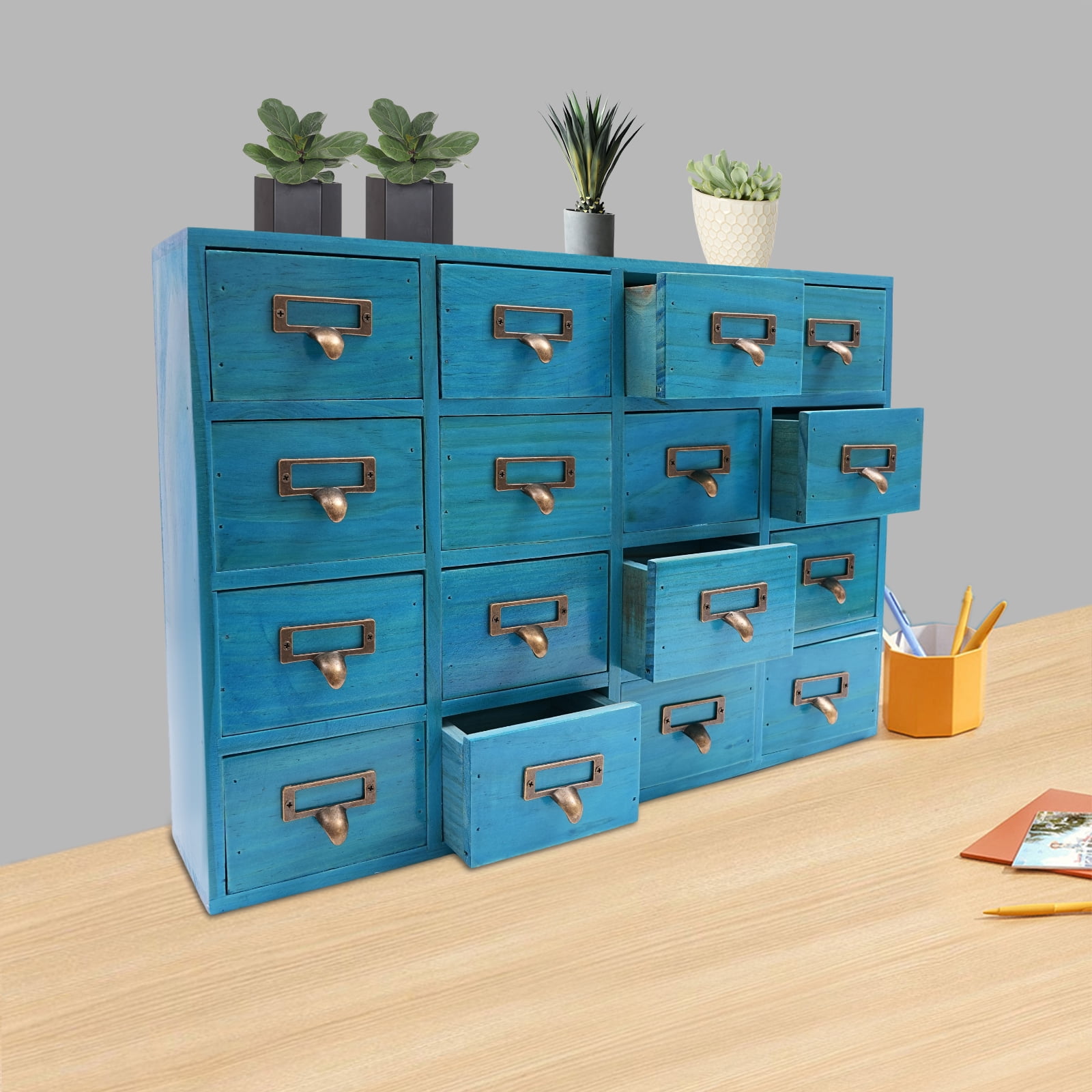 16 Drawers Apothecary Cabinet, Apothecary Chests and Cabinets, Herb Storage Box, Wooden Desk Drawer Organizer