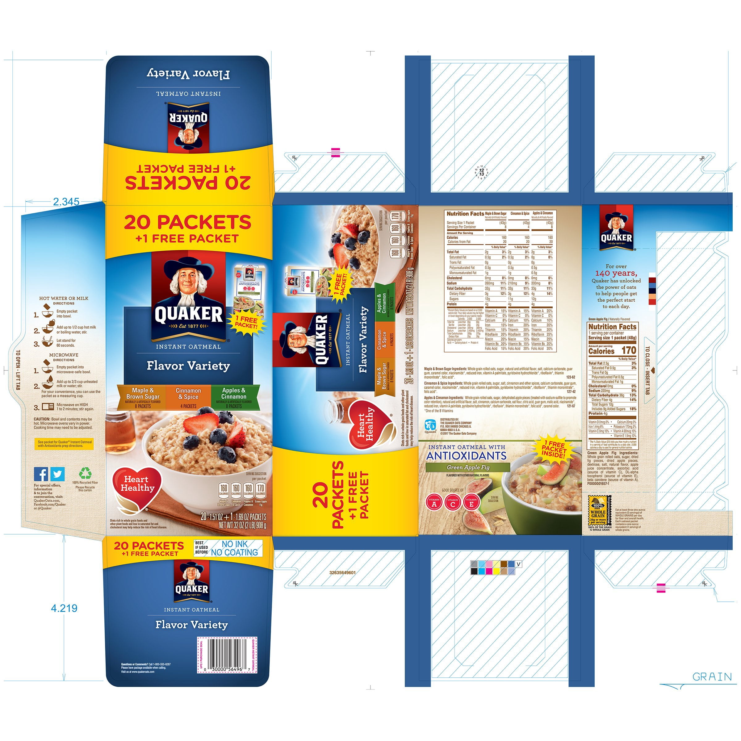 Quaker Flavor Variety Instant Oatmeal 20-1.51 oz. Packets
