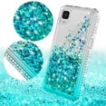 thumbnail image 3 of Liquid Quicksand Glitter Cute Phone Case for Alcatel TCL A3 A509DL / TCL A30 Case for Girls Women Clear Bling Diamond Phone Case Cover - Clear/Teal, 3 of 5