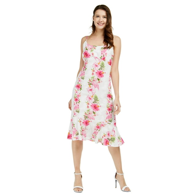 Hawaii Hangover Robe à Volants Sirène Hawaïenne pour Femmes 2TG Rose Blanc Vigne d'Hibiscus