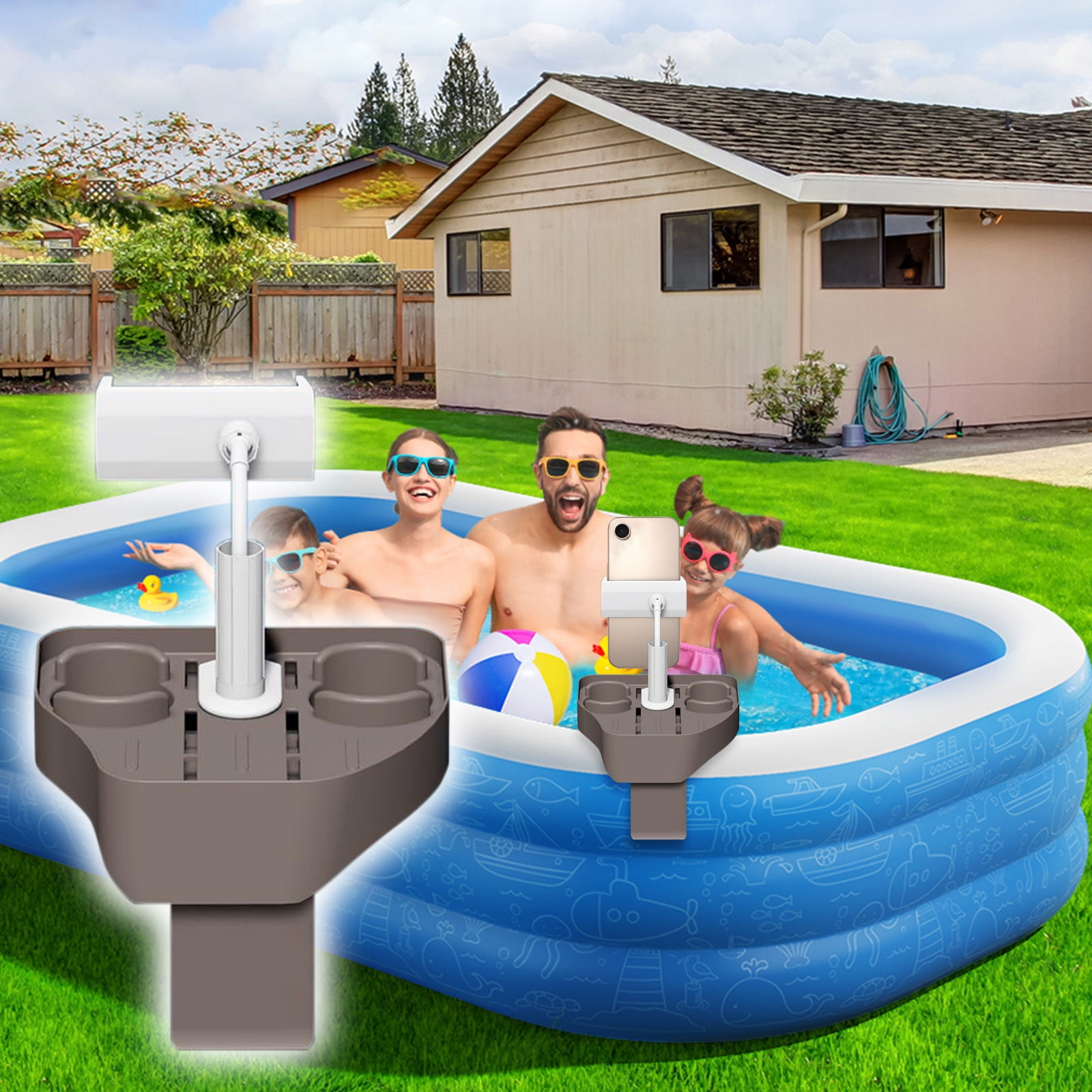 sdhkgrrt Adjustable Pool Caddy, 3-in-1 Adjustable Cup Phone Caddy, Essential Hot Tub Spa Poolside Organizer, Must Have Summer Pool Accessory, Floating Drink Tray Phone Holder