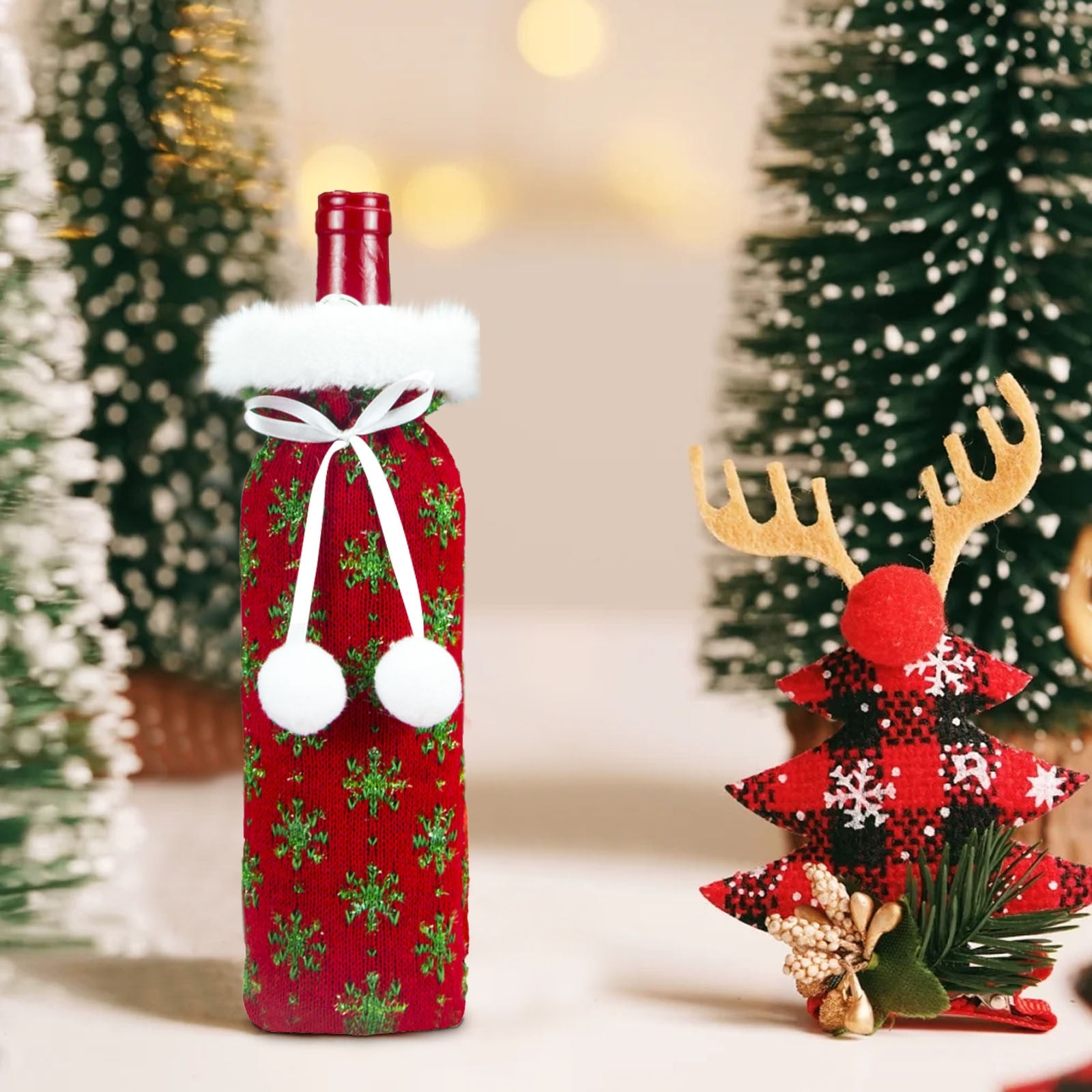2 Pièces Noël Housse de Bouteille de Vin Noël Bouteille de Vin Rouge Sac Couvercle De Bouteille De Vin De Noël, pour décoration de - Maison