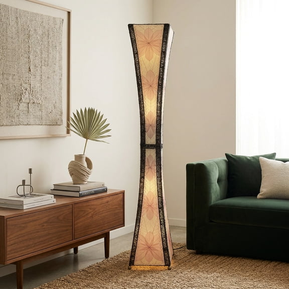 Eangee Home Design Hourglass Giant Floor Lamp, Shade Made Of Jackfruit Leaves, 13x13x72 Inches