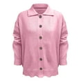 thumbnail image 7 of Womens Button Up Cardigan Sweaters Chunky Knit Long Sleeve Lapel Collared Tops Fall Winter Fashion Clothes Pink L, 7 of 7