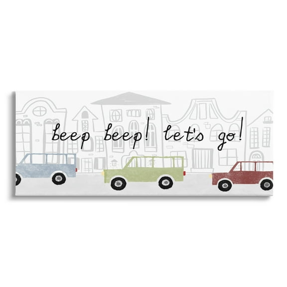 Stupell Industries Beep Let's Go Traffic Town Cityscape Cartoon Cars Graphic Art Gallery Wrapped Canvas Print Wall Art, Design by Daphne Polselli