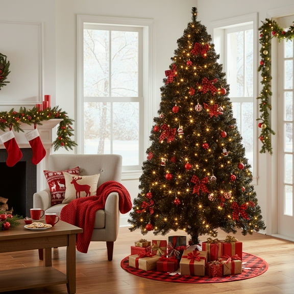 Zimtown 7.5ft Christmas Tree Artificial Christmas Tree PVC Tree for Holiday Decoration w/ 1200 Branches,Tree Skirt,350 LEDs,8 Modes