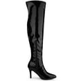 thumbnail image 3 of BLISSFUL STEP Women's Boots Thigh High Patent Leather Stiletto Heel Pointed Toe Zipper Boots Black 7, 3 of 7