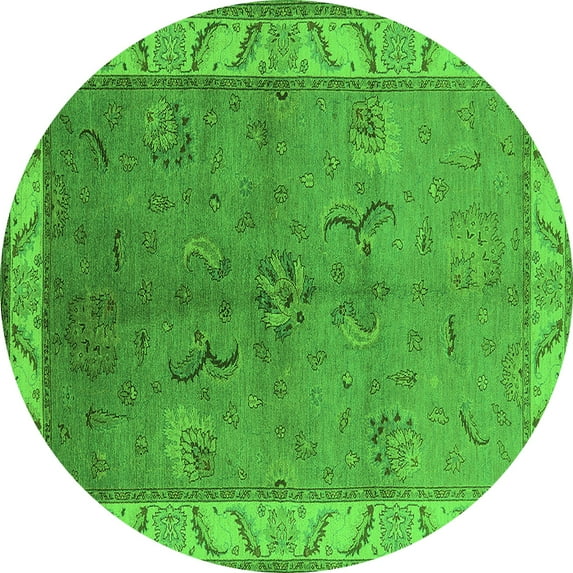 Ahgly Company Indoor Round Oriental Green Traditional Area Rugs, 7' Round