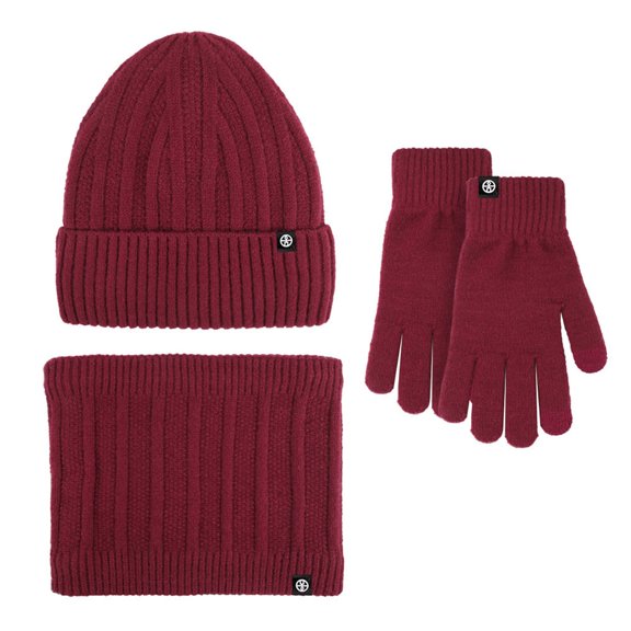 siminsem Winter Hat Scarf Gloves Set 3 Piece for Women - Warm Thickened Plush Fleece Lined Beanie Hat with Pom Pom, Touchscreen Gloves & Long Scarf, Outdoor Cold Weather Gift, Red,One Size