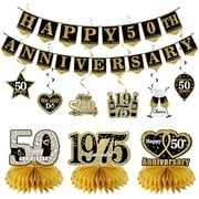 50th Anniversary Decorations - 10pcs Vintage 1975 Banner Centerpieces Kit, Cheers to 50 Years We Still Do Party Supplies