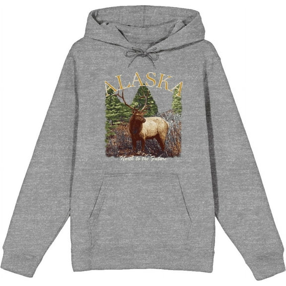 Adventure Society Alaska Long Sleeve Adult Hooded Sweatshirt-Medium-Heather Gray