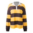 thumbnail image 4 of Women Striped Color Block Polo Sweatshirt Lapel Collared Long Sleeve Oversized Shirt Trendy Spring Clothes (Coffee M), 4 of 5