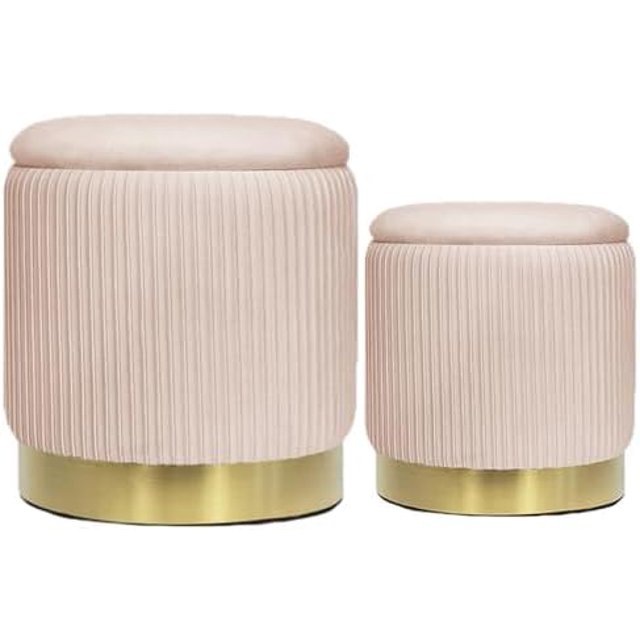 Round with Storage Set of Velvet Vanity Stool for Living Room Storage Ottomans Multifunctional Foot Rest