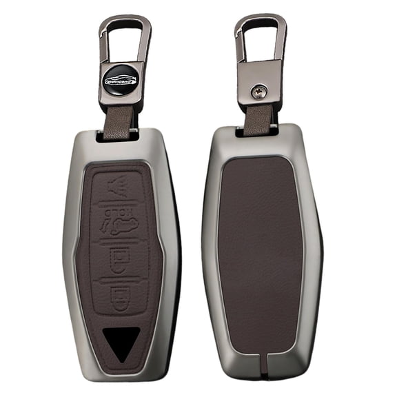 Fit for Mitsubishi Key Fob Cover Metal Key Protective Holder Fit for Mitsubishi Outlander 2021 2022 2023 2024 Leather Smart Keys Shell 4 Button Keychain