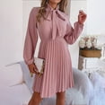 thumbnail image 6 of Womens Business Casual Bow Tie Dress Solid Color Long Sleeves Pleated Flowy Midi Dresses, 6 of 6