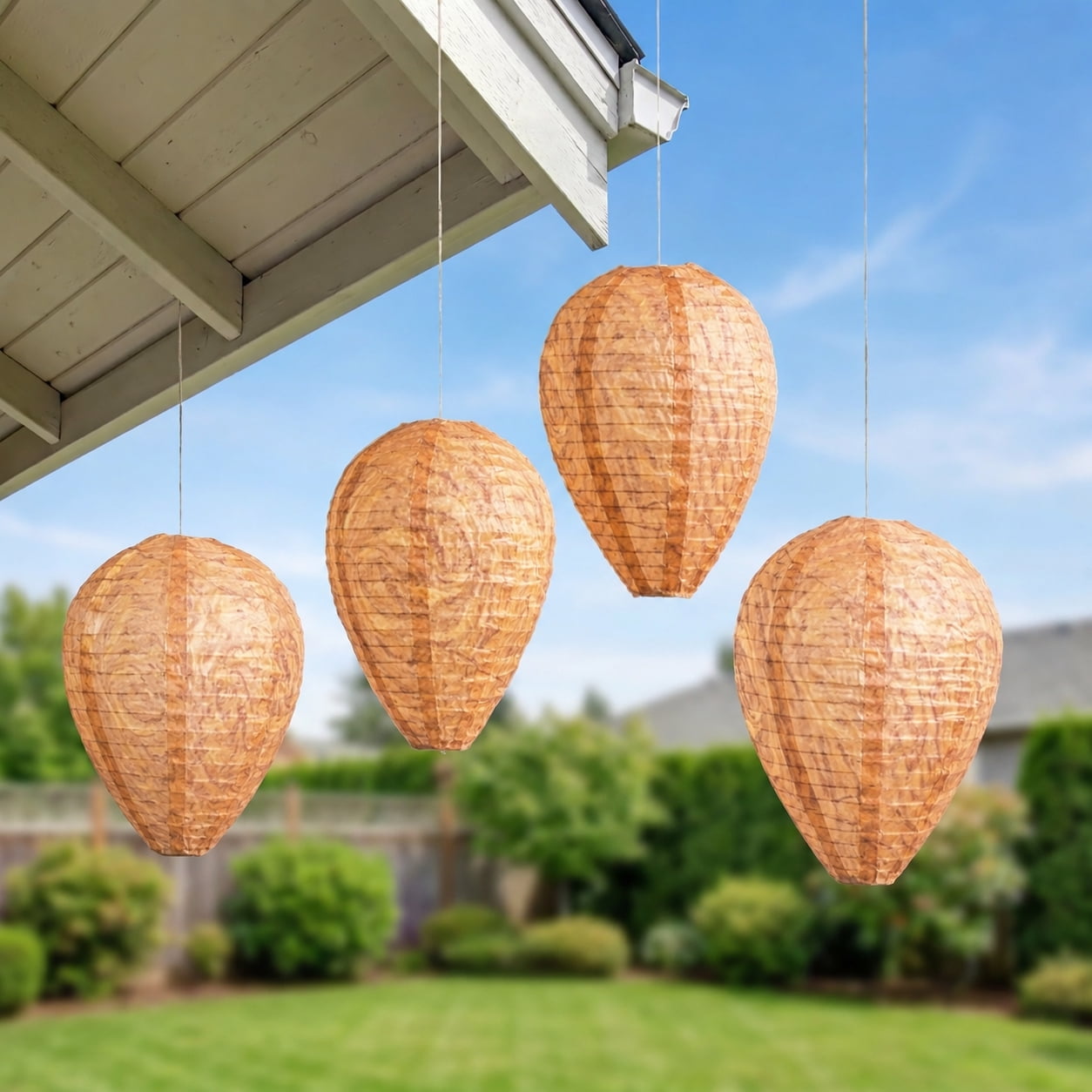 ZHANGLU 4 Pack Hanging Fake Wasp Nest, 8.66in x 11.02in Cloth Simulation Hornet Nest for Garden Patio Yard Outdoor