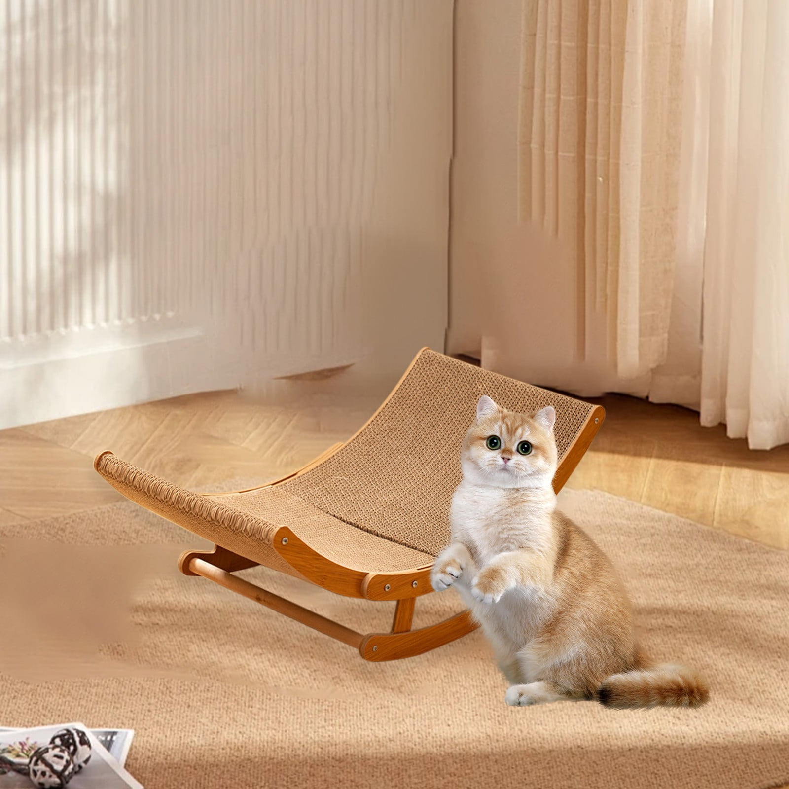 Qholemyo Corrugated Cardboard Cat Scratcher Shaking Bed Interactive Cat Toys Claw Grinding Pet Toys All Season Use