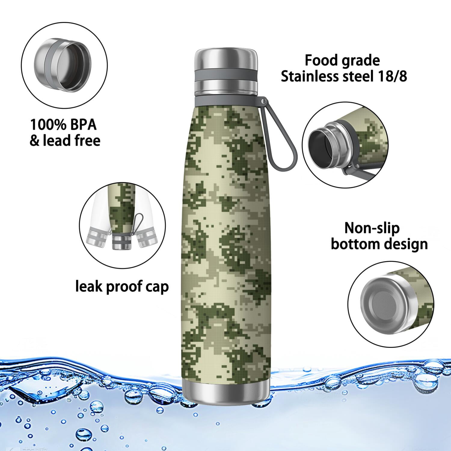 29oz Insulated Water Bottle with Tea Infuser, Stainless Steel Travel Mug, Camouflage Print
