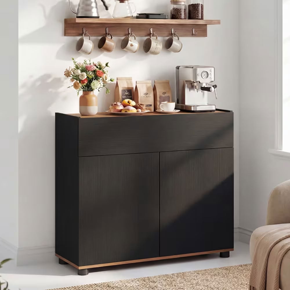 MAYEERTY Sideboard Buffet Cabinet with Push-to-Open Doors, Modern Wooden Kitchen Storage Cabinet with Wide Drawer, for Dining Room, Living Room