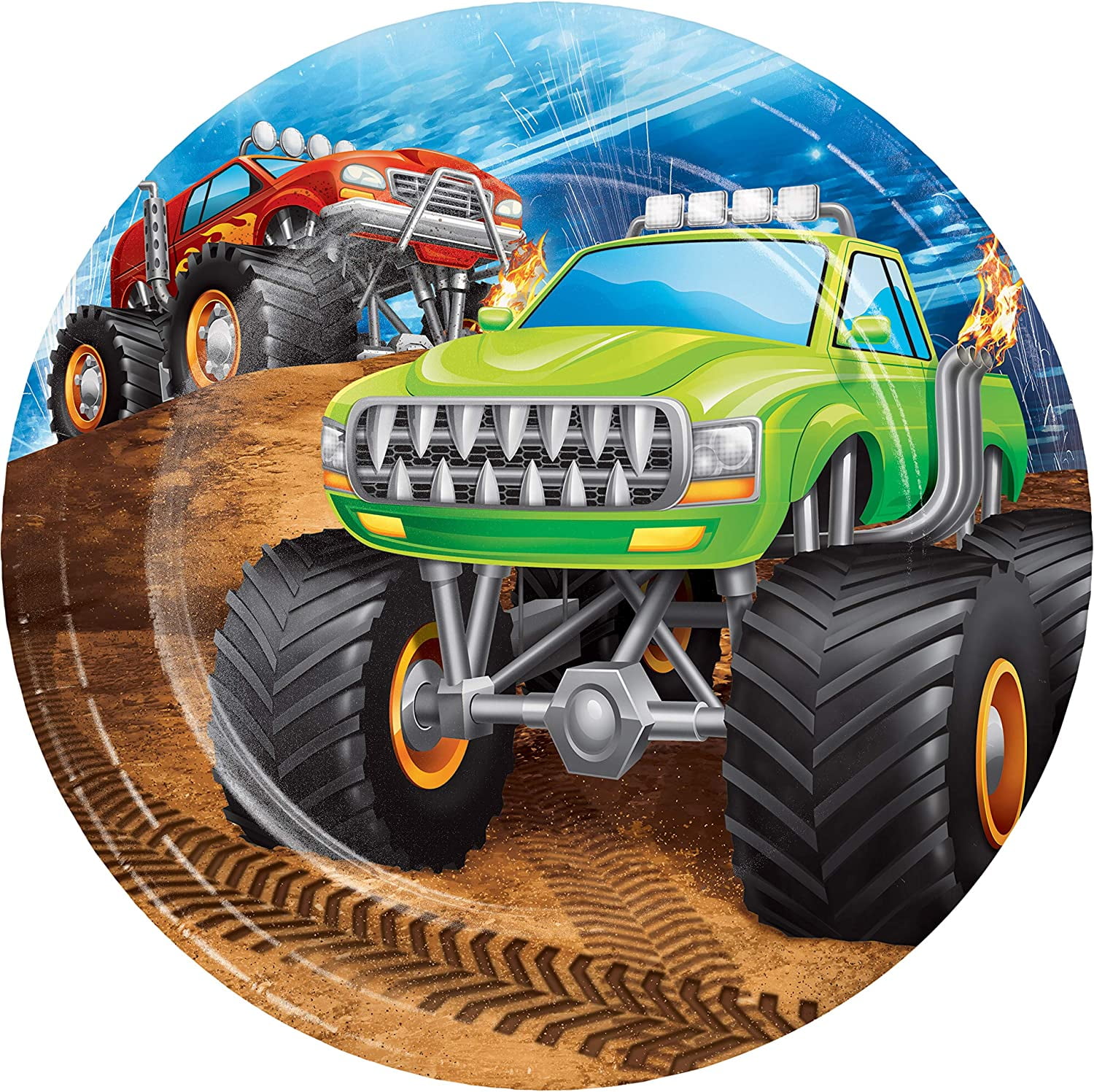 Monster Truck Rally 3rd Birthday Party Supplies 8 Guest Decoration Kit with Green and Red Monster Truck Balloon Bouquet