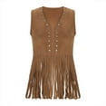 thumbnail image 4 of UAMVSH Women's Fringe Vests Vintage Sleeveless 70s Suede Trim Jackets Western Tassel Open Front Cardigan Ladies Fashion Outfits(Medium,Coffee), 4 of 7