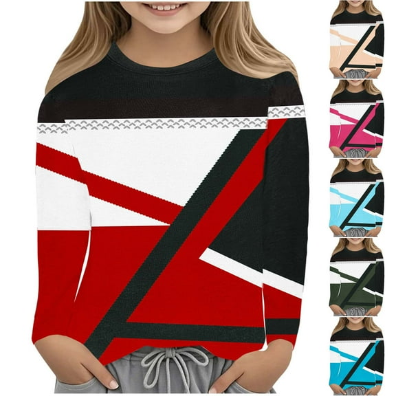 Ashirexll Girls Long Sleeve Shirts, Fall Shirts, Long Sleeve Fashion Shirts Winter and Fall Casual Blouses Clothes Round Neck Tops