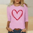 thumbnail image 1 of Ailaofu T-Shirts de la Saint-Valentin à Manches 3/4 Col Rond pour Femmes avec Imprimé Cœur Graphique, 1 of 5