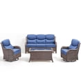 thumbnail image 2 of Jentlehouse 4 Piece Patio Conversation Set with Swivel Gliders and Coffee Table, Outdoor Wicker Sectional Sofa Sets with 6 in Thickness Cushions, Brown Wicker/Blue Cushions, 2 of 13