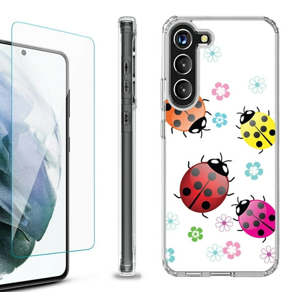 OneToughShield ® for Samsung Galaxy S23  S23 Plus 5G Shockproof Bumper Phone Case, with Tempered Glass Screen Protector - Ladybug