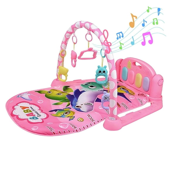 HDUTNGISN Baby Play Mat Gym with Piano & Toys-Tummy Time Activity Mat for Infants 0-12M (Pink)