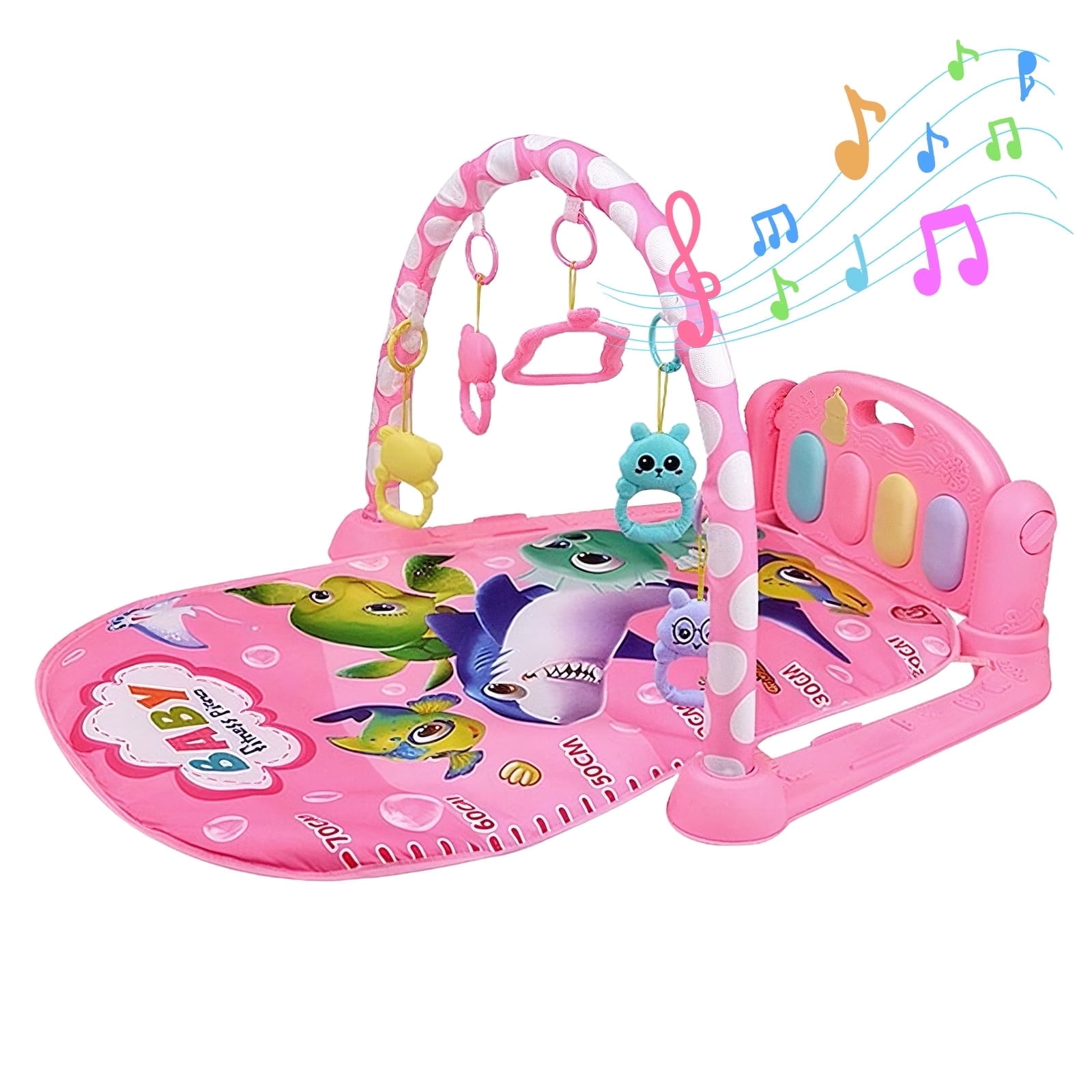 HDUTNGISN Baby Play Mat Gym with Piano & Toys-Tummy Time Activity Mat for Infants 0-12M (Pink)