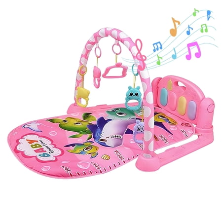 HDUTNGISN Baby Play Mat Gym with Piano & Toys-Tummy Time Activity Mat for Infants 0-12M (Pink)