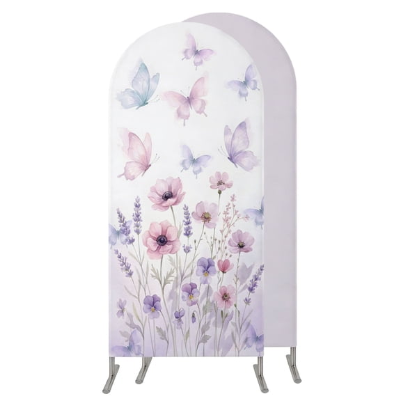 6FT Arch Backdrop Covers, Pink Purple Butterflies Wedding Arch Cover Stretchy, Summer Lavender Florals Chiara Arches Backdrop Stand Covers for Birthday Baby Shower Party Banquet Decor