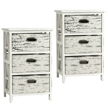 Gymax Set Of 2 Chest W 3 Fabric Drawers Vintage Wood Frame End