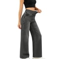 thumbnail image 2 of LWavelet Denim Pants Women Lightweight Wide Leg Jeans Summer Fall High Waisted Straight Leg Trousers with Pockets, 2 of 7