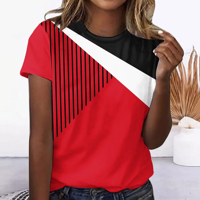 LSLJS T-shirts pour Femmes Mode pour Femmes Manches Courtes Rétro Col Rond Imprimé en Vrac Tops Blouse Trois Quarts Manches