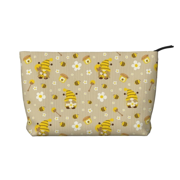 Picia Cute Bee Gnomes Printed Cosmetic Bags for Women Makeup Bag Large Capacity Purse Travel Toiletry Zipper Storage Pouch Make up Brushes Organizer for Gifts